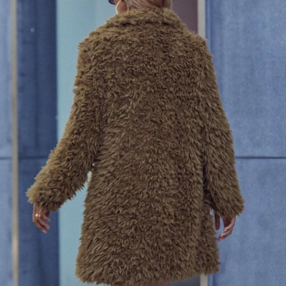 teddy faux fur coat fall winter chic brown - Picture 4 of 7